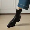 Nuevas botas elásticas adelgazantes de otoño e invierno para comercio transfronterizo, punta cuadrada, tacón grueso, negras y marrones, versátiles botines Martin de tacón medio para el día a día