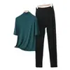 Conjunto de dos piezas de pijama y pantalón de modal ligero de verano, holgado, talla grande, ropa casual para el hogar para mujer