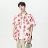 Camisa Floral Delgada de Seda de Hielo para Hombre Verano Holgada Casual de Manga Corta Tendencia Americana Guapo Chaqueta Cárdigan