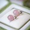 Brincos de Prata Esterlina S925 com Cristal Rosa e Cristal Torre Amarela para Mulheres, Novo Estilo Chinês, Para o Dia a Dia, Bolinha de Gelatina Pequena, Presente de Dia dos Namorados