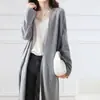 Estilo Super Largo 100% Lana Otoño/Invierno Nuevo Cárdigan Tejido Suéter Abrigo Estilo Perezoso Holgado para Mujer Versátil Largo