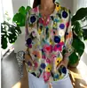 WISH2024 Venta Caliente Camisa Larga para Mujer Fuente de Fábrica Estampado Floral Pequeño 3D Tendencia Otoñal Europea y Americana Camisa de Hombro