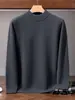 Novo suéter masculino de cashmere com gola alta parcial para outono e inverno, suéter de malha grossa de cor sólida, camisa básica casual de negócios