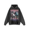 Suéter con capucha europeo y americano Hiphop Antiguo Estampado directo por aspersión Lavado Cuello pequeño para hombre Calle Hip Hop Marca de moda Sudadera larga