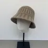 Sombrero de Pescador de Lana Tejida Estilo Coreano con Rayas Verticales para Mujer, Nuevo Estilo Otoño Invierno, Cálido, Favorecedor para el Rostro, Sombrero tipo Cubo para Sesión de Fotos