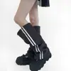 Estilo deportivo retro, patrón de doble raya, corte holgado, pierna ancha, calentadores de piernas casuales Y2K, calcetines gruesos y elegantes para mujer