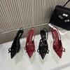 Nuevo Estilo de Comercio Exterior Transfronterizo Zapatos Mule de Tacón Alto con Punta Decorados con Lazo de Charol Rojo y Puntera Sandalias de Mujer