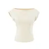 Camiseta feminina estilo americano picante, gola canoa, justa ao corpo, manga curta, novo estilo verão 2026, acinturada, modeladora, cor sólida, top justo