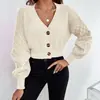 Suéter tejido de punto para mujer transfronterizo europeo y americano, nuevo modelo otoño 2026, mangas caídas estilo ruso, chaqueta cárdigan tejida casual