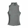 SY91932-26 Chaleco sin mangas de cuello alto ajustado sexy estilo coreano de deseo puro para otoño para mujer, top entallado a la cintura para usar en capas