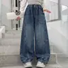 Jeans de pierna ancha con forro polar para niñas, pantalones largos holgados, estilo primavera y otoño para niñas mayores, pantalones largos casuales modernos y geniales para otoño e invierno