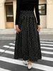 Saia midi de bolinhas europeia e americana transfronteiriça para mulheres, outono e inverno, cintura alta, cobre o quadril, modeladora, saia versátil em A para corpo tipo pera
