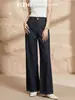 Jeans de Color Original Yizhi de Pierna Ancha de Longitud Extendida para Mujer, Otoño de Cintura Alta Adelgazantes de Pierna Recta Casual Simples Sueltos Versátiles Pantalones Largos