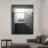 Pintura Decorativa Industrial Nórdica Grande en Blanco y Negro Gris Pintura Colgante Moderna de Lujo Ligero Arquitectura Villa Murales de Entrada de Restaurante para Invitados