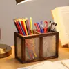 Porta bolígrafos de vidrio con flor de begonia vintage, gran capacidad, compartimento doble, cubo de almacenamiento, organizador multifuncional para escritorio, papelería, brochas de maquillaje