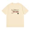 Nueva camiseta holgada clásica de manga corta con cuello redondo y estampado de conejo travieso de algodón de 230 g para mujer, con hombros ligeramente caídos.