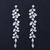 Moda coreana clásico pétalo largo gota de agua borla aretes circonita incrustación de diamantes completos aretes populares al por mayor