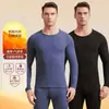 Roupa íntima térmica de veludo masculina com forro de fleece, top básico espesso para outono, conjunto de calças compridas para inverno