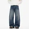 Moda Tendencia Estilo Americano Retro Patrón de Estrellas Pedrería Bolsillo Grande Holgado Pierna Ancha Unisex Jeans de Mezclilla