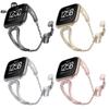 Pulseira para relógio inteligente Fitbit Versa, metal, aço inoxidável, diamante, corrente ajustável, pulseira de pulso