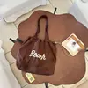 Bolsa Tote de Camurça com Cordão Grande Capacidade Estampa de Letras Bolsa de Ombro Portátil para o Dia a Dia para Estudantes Universitários