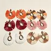 Europa y Estados Unidos nuevos pendientes creativos de rafia con forma de abanico, pendientes creativos exagerados de color origami, pendientes de moda huecos