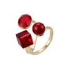 Tornozelo Vermelho Tridimensional Geométrico Anel Aberto Luz Luxo Alto Nível Cristal Quadrado Anel de Dedo Anel Ajustável