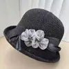 Chapéu de Sol Protetor Solar de Verão para Mulheres de Meia-idade e Idosas, Chapéu Balde com Aba Enrolada, Chapéu de Sol Fashionável e Respirável para Mães, Chapéu de Palha com Trama Aberta