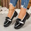 Transfronterizos Tallas Grandes 20266 Otoño Nuevo Mocasines Británicos Zapatos Pequeños de Cuero para Mujer Superficie Brillante Tacón Bajo Lazo Casual Zapatos Individuales