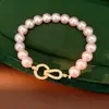 Pulseira Redonda de Pérola com Zircônias Cravejadas e Contas, Toque de Luxo Leve e de Alta Qualidade, Exquisita e Estilosa, Joias de Nicho Únicas para Atacado