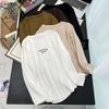 Camiseta Básica de Otoño para Hermana Gordita Talla Grande para Mujer 100kg Casual Corte Estéreo Delgado Camiseta de Manga Larga con Letra 4693