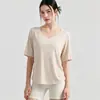 Top de yoga escote en V apto para la piel, holgado y transpirable, camiseta Tencel de tacto fresco para Pilates, manga corta, para correr al aire libre, fitness
