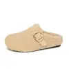 Zapatos tipo Birkenstock de suela gruesa, puntera peluda, medias pantuflas para mujer, calzado de exterior, nuevo estilo 2026, otoño e invierno, persona perezosa, hogar, pantuflas de algodón con felpa