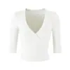 Estilo Puramente Sexy Camiseta de Manga Tres Cuartos con Escote en V Profundo Top Corto de Verano de Cintura Alta Top de Manga Corta para Yoga Pilates Algodón