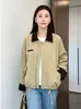 Chaqueta Corta de Color Block con Solapa y Cremallera Estilo Coreano para Mujer 2026 Otoño Holgada Versátil Ropa de Trabajo Talla Pequeña Chaqueta Top