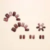 Unhas Postiças com Estampa de Leopardo Cor de Café Fundo Transparente Formato Cat Eye Marrom Puro Quadradas Curtas Lindas Unhas Falsas com Acabamento Vintage Pontas Destacáveis