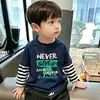 Camiseta Transpirable de Algodón Puro de Manga Larga Casual para Niños, Modelo Nuevo 2026 para Niños Mayores, Cuello Redondo, Top Rayado de Falso Dos Piezas