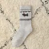 Meias Femininas de Outono e Inverno Quentes Estilo Fair Isle Desenho Animado Japonês Meia-Calça Lã Grossa de Inverno Meia Solta