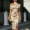 2026 Nuevo Modelo Estación Independiente Transfronterizo Retro Occidental Tótem Impresión 3D Vestido de Hombros Descubiertos para Mujer POD