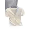 Camiseta Chic de Manga Corta con Cuello en V Estilo Coreano para Mujer, Nuevo Diseño Verano 2026, Top Corto de Pedrería Resistente de Nicho, Moderno