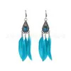 Pendientes Bohemianos de Plumas Transfronterizos Europeos y Americanos, Pendientes Étnicos Largos Rojos con Borla Vintage Estilo Tíbet Venta al por Mayor para Mujeres