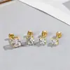 Conjunto de brincos em aço inoxidável 316L com quatro garras, zircônia redonda 3A, unissex, brincos de luxo leve com tarraxas redondas de rosca