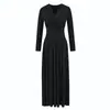 Vestido longo de manga comprida com decote V estilo francês para mulheres, outono tie-dye fluido emagrecimento saia longa evasê