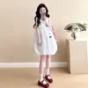 Vestido de Maternidad 2024 Moda de Verano Estilo Sencillo Moño Sin Mangas Vestido de Botón Floral Pequeño Ropa Exterior Petite para Madres Embarazadas