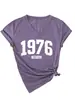 1976 Vintage Amazon Ebay Sitio Independiente Casual Cómodo Versátil Camiseta de Manga Corta con Cuello en V para Mujer Camiseta Base