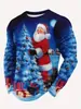 Camiseta Masculina de Manga Longa para Feriado com Estampa Digital 3D do Papai Noel e Boneco de Neve em Tecido de Poliéster Confortável