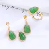Pingente de Cabacinha de Jade Sintético com Diamante Incrustado Brincos Estilo Chinês Retro Novo Base Vazia para Mulheres Conjunto de Acessórios de Anel Versátil de Alta Qualidade