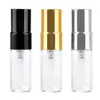 Boquilla de aluminio anodizado de 2 ml botella sub-frasco de perfume de vidrio transparente spray de presión botella pequeña de muestra