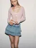 Cardigan de Tricô com Cadarço Bestseller Transfronteiriço Europeu e Americano para Mulheres, Top Curto Cropped Vazado com Babados, Manga Longa Emagrecedor Estilo Hot Girl