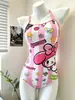 Traje de baño de una pieza para mujer de dibujos animados My Melody, estilo de natación profesional, de una sola capa, sin copas, traje de baño conservador para entrenamiento en la piscina